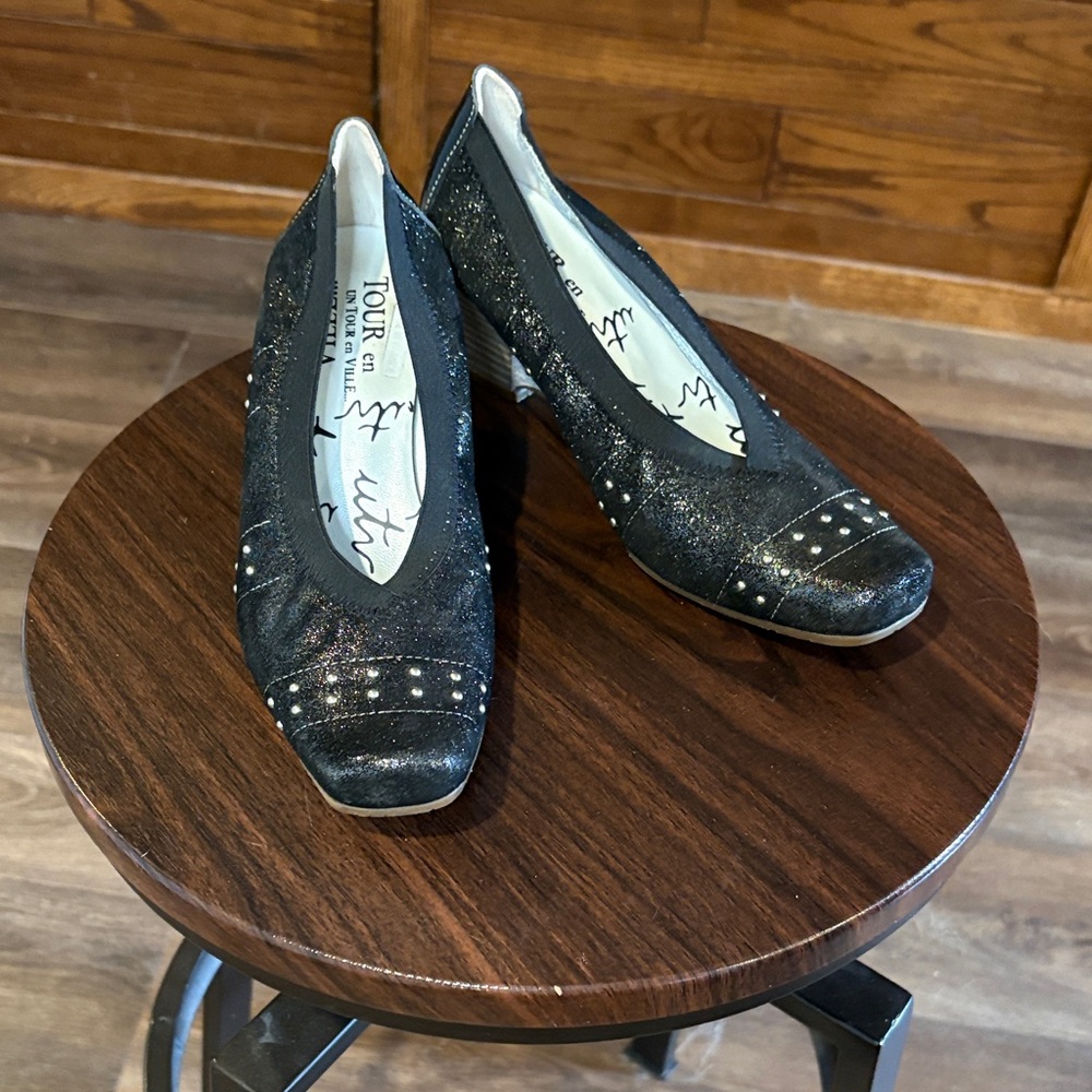 Elegant Black Studded Wedge Shoes